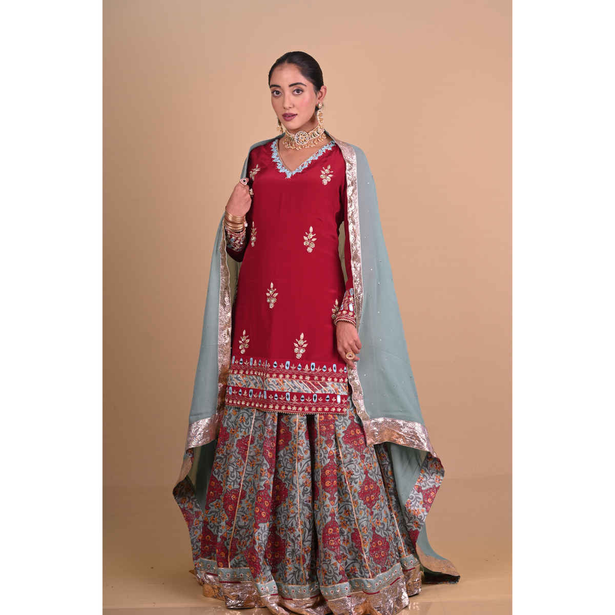 Maroon Begum lehenga set