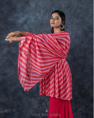 Red Stripes Draped Cape And Sharara Set