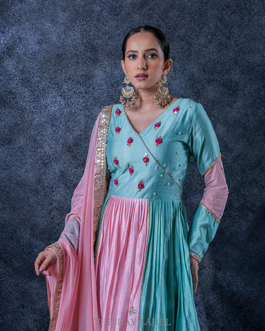 Sky blue & Pink Anarkali