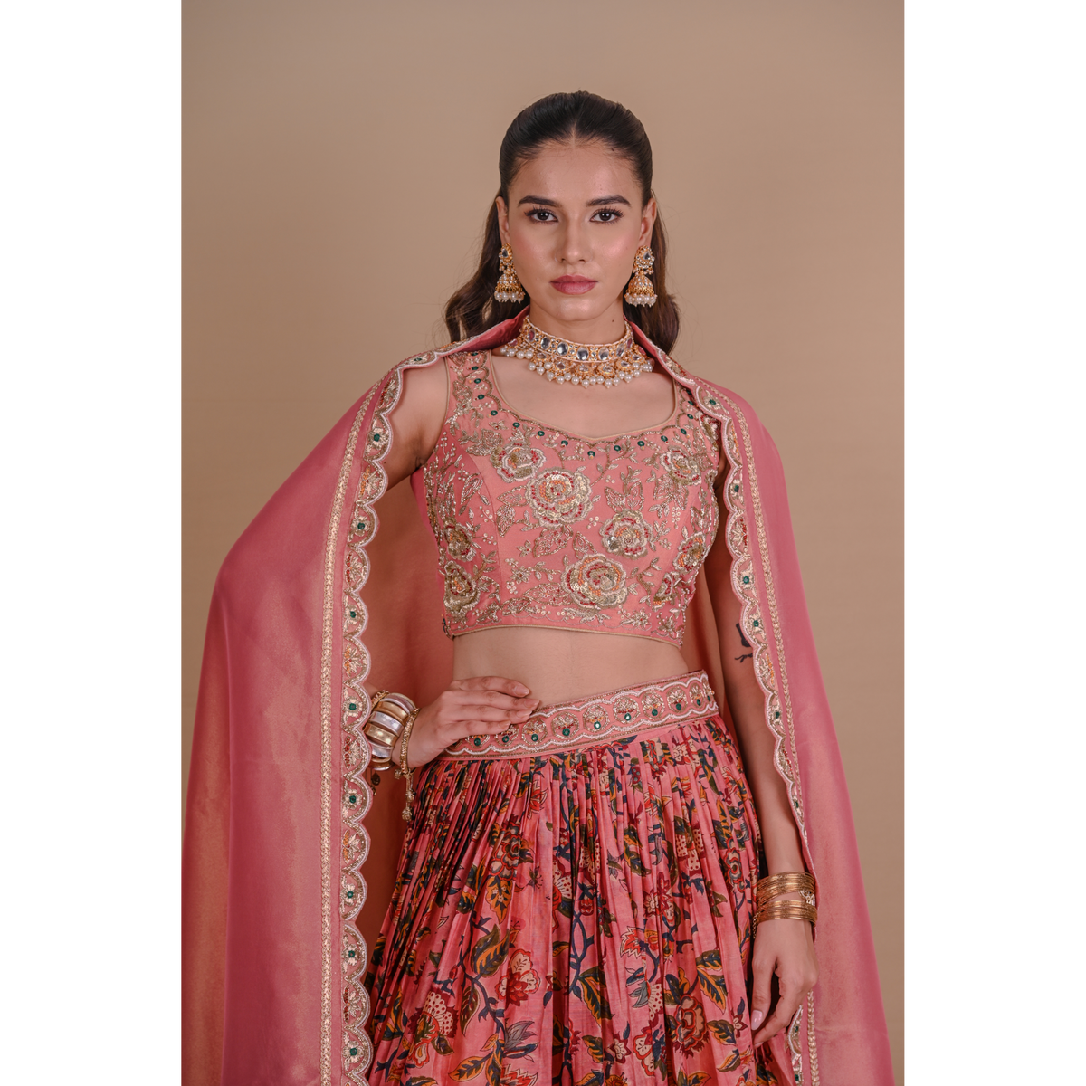 Peach floral lehenga set