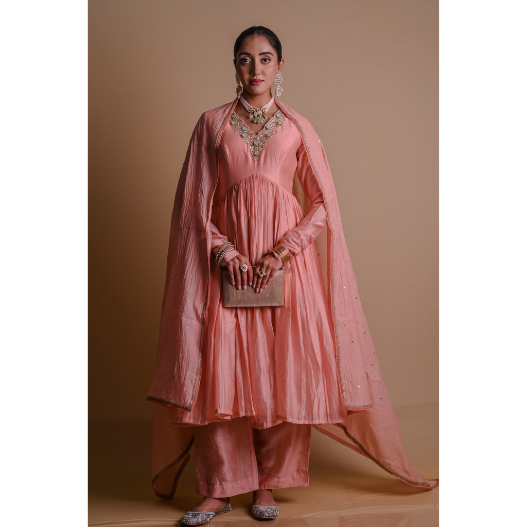 Peach Chanderi Anarkali