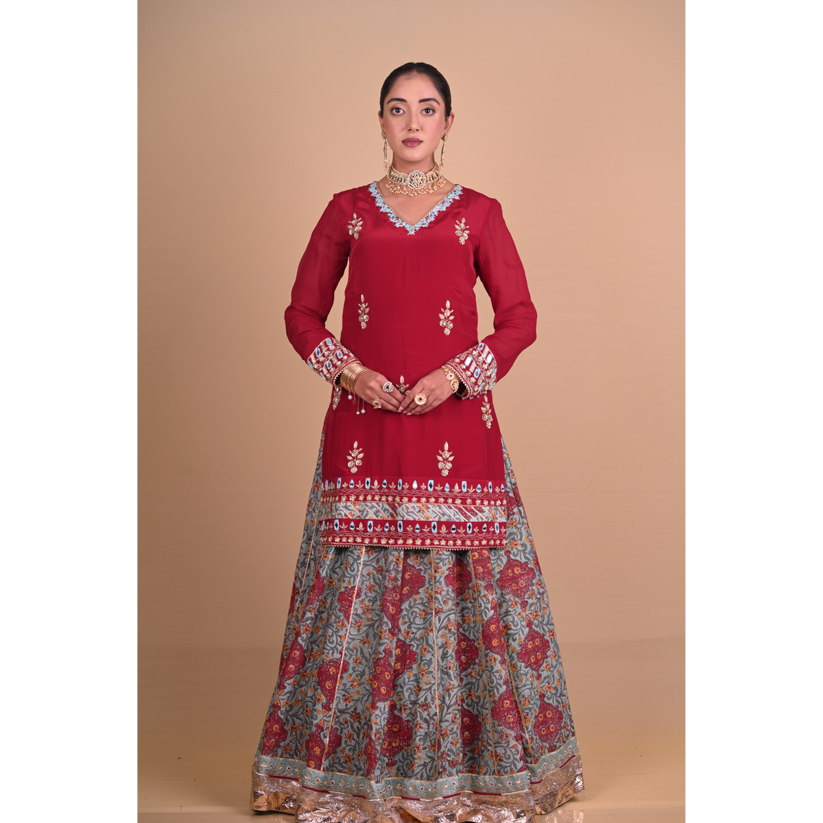 Maroon Begum lehenga set