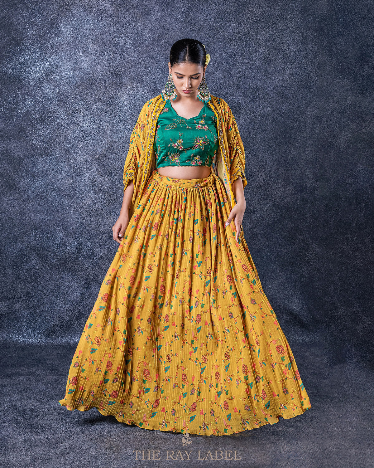 Mustard Yellow Floral Lehenga Set