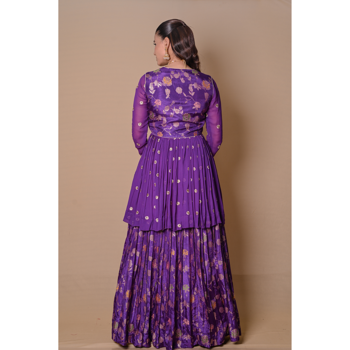 Purple floral lehenga & jacket set