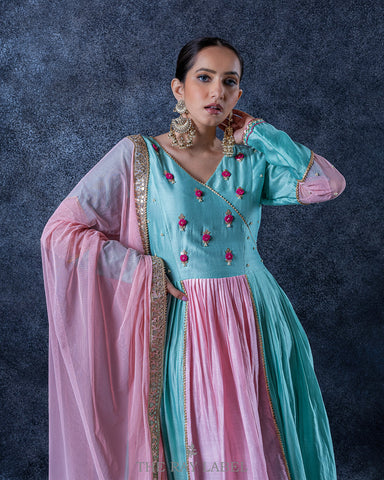 Sky blue & Pink Anarkali
