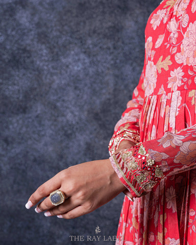 Red Floral Anarkali Set