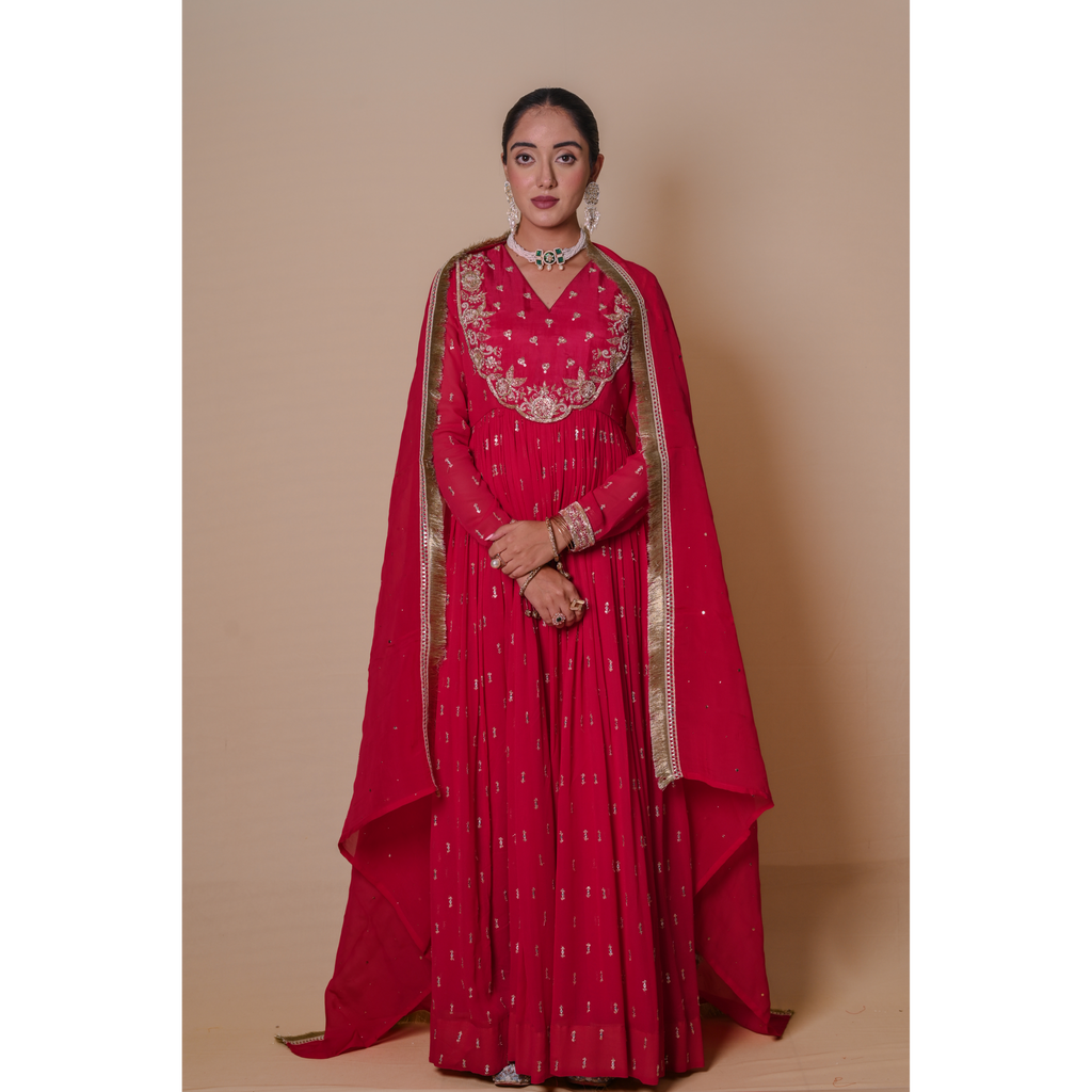 Red Anarkali set