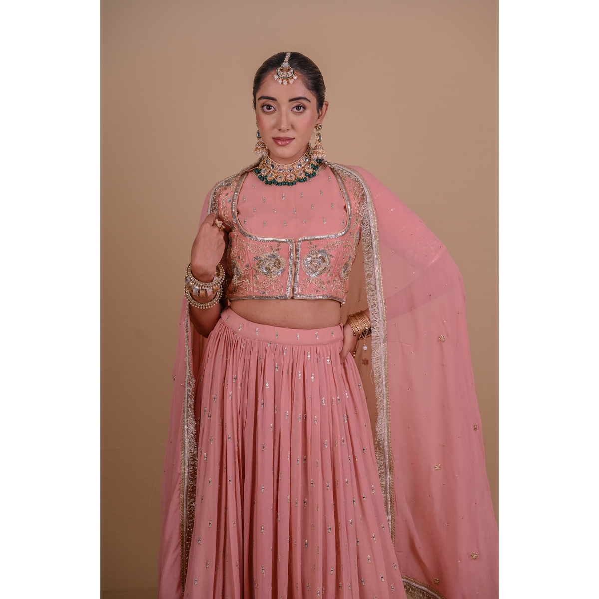 Peach lehenga & jacket set