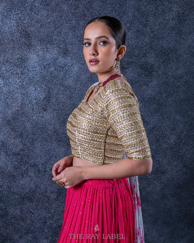 Fuchsia Pink Mirror Lehenga Set