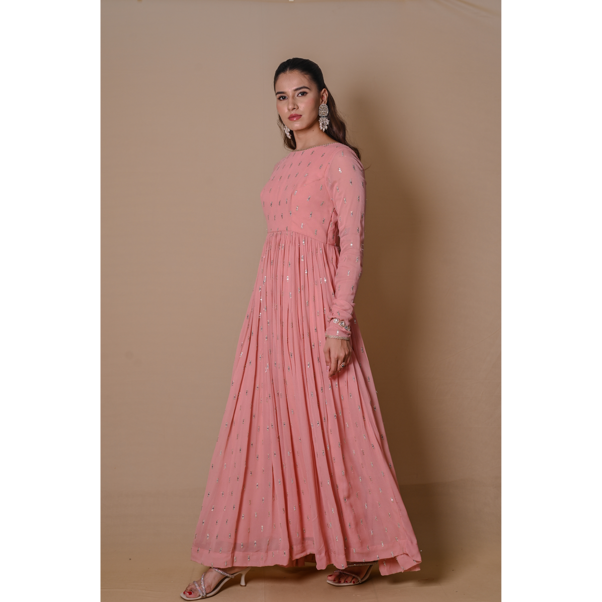 Peach Anarkali & jacket set