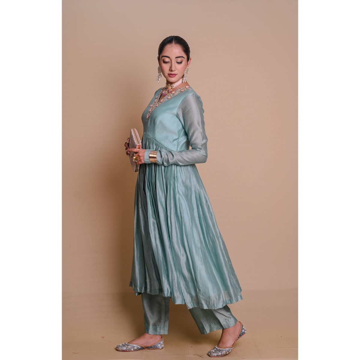 Skyblue Chanderi Anarkali