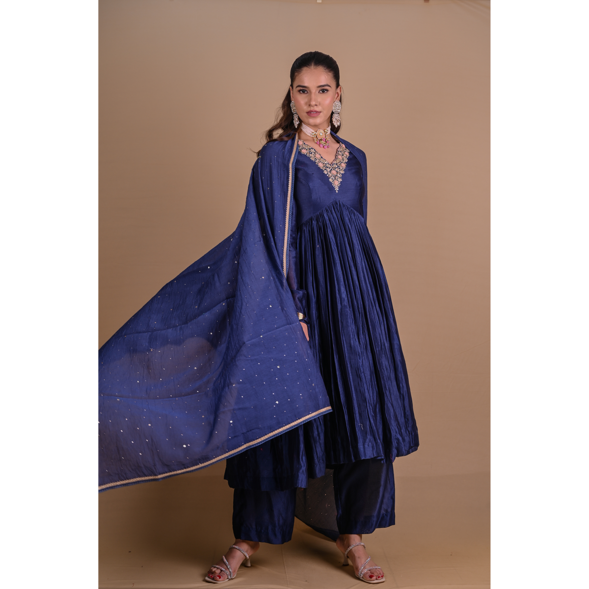 Navy Blue Chanderi Anarkali