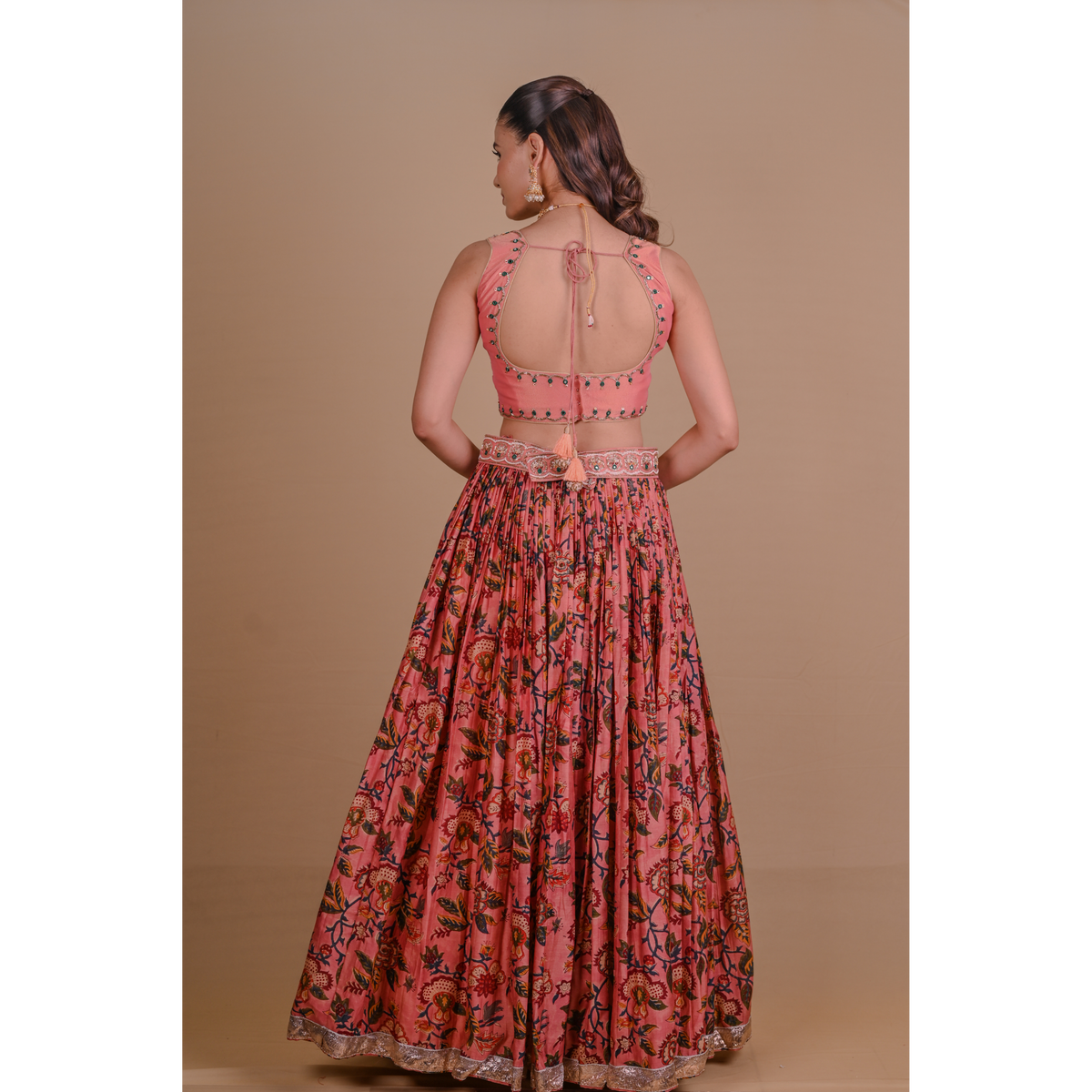 Peach floral lehenga set