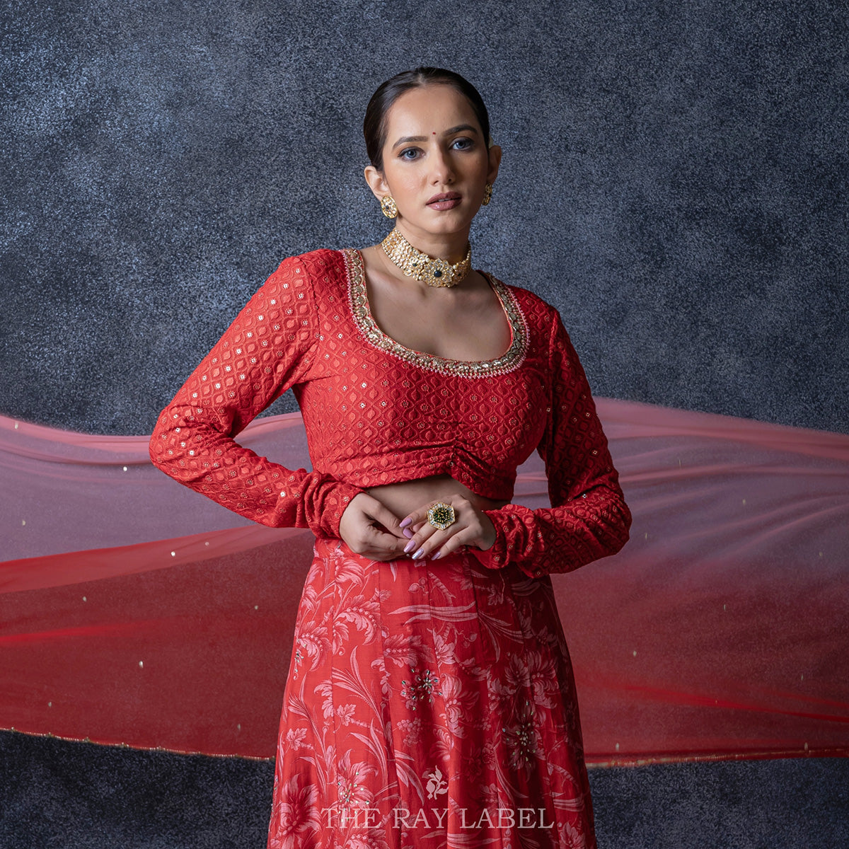 Crimson Red Floral Lehenga Set