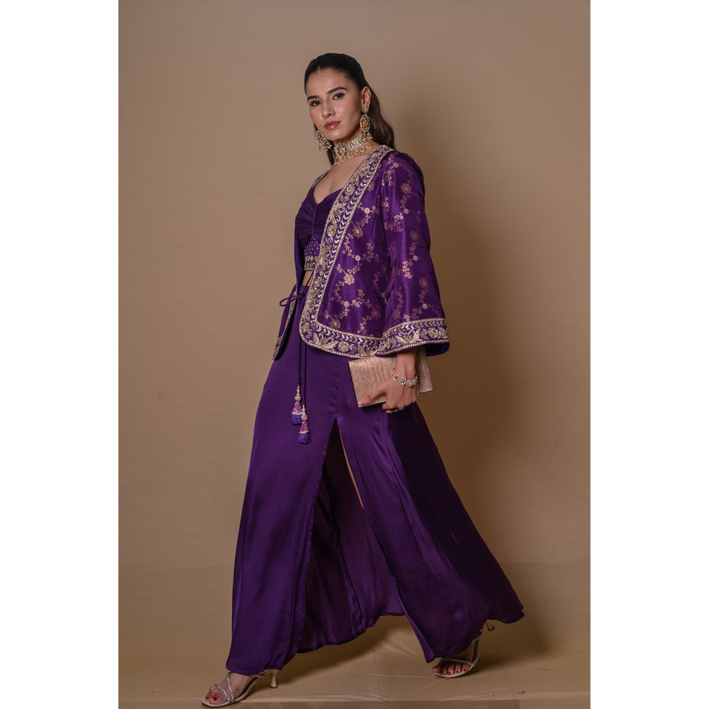 Purple bell sleeves jacket & skirt set