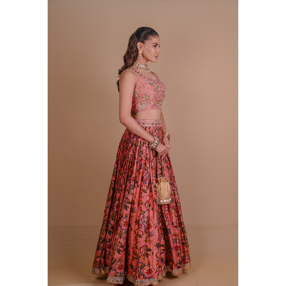 Peach floral lehenga set