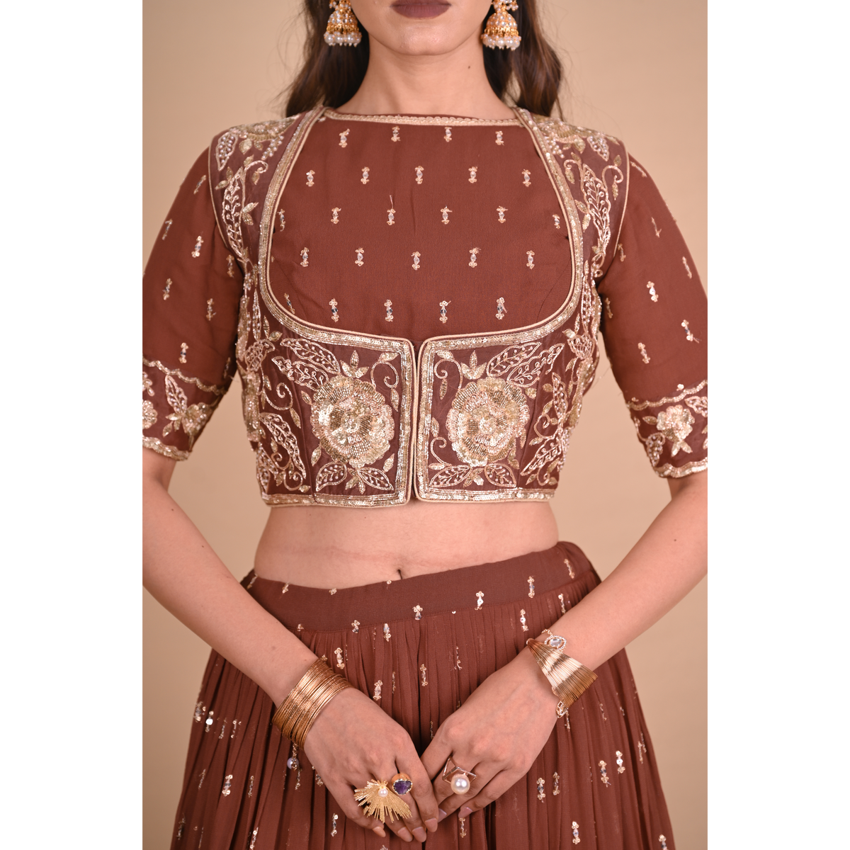 Mocha Brown Lehenga & Jacket Set