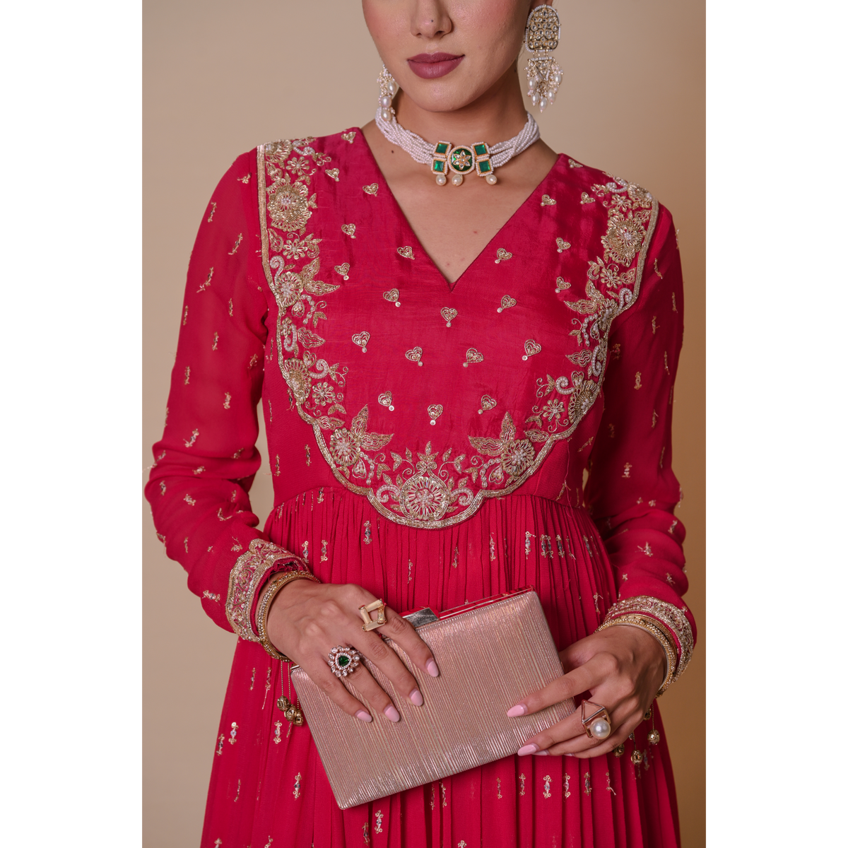 Red Anarkali set