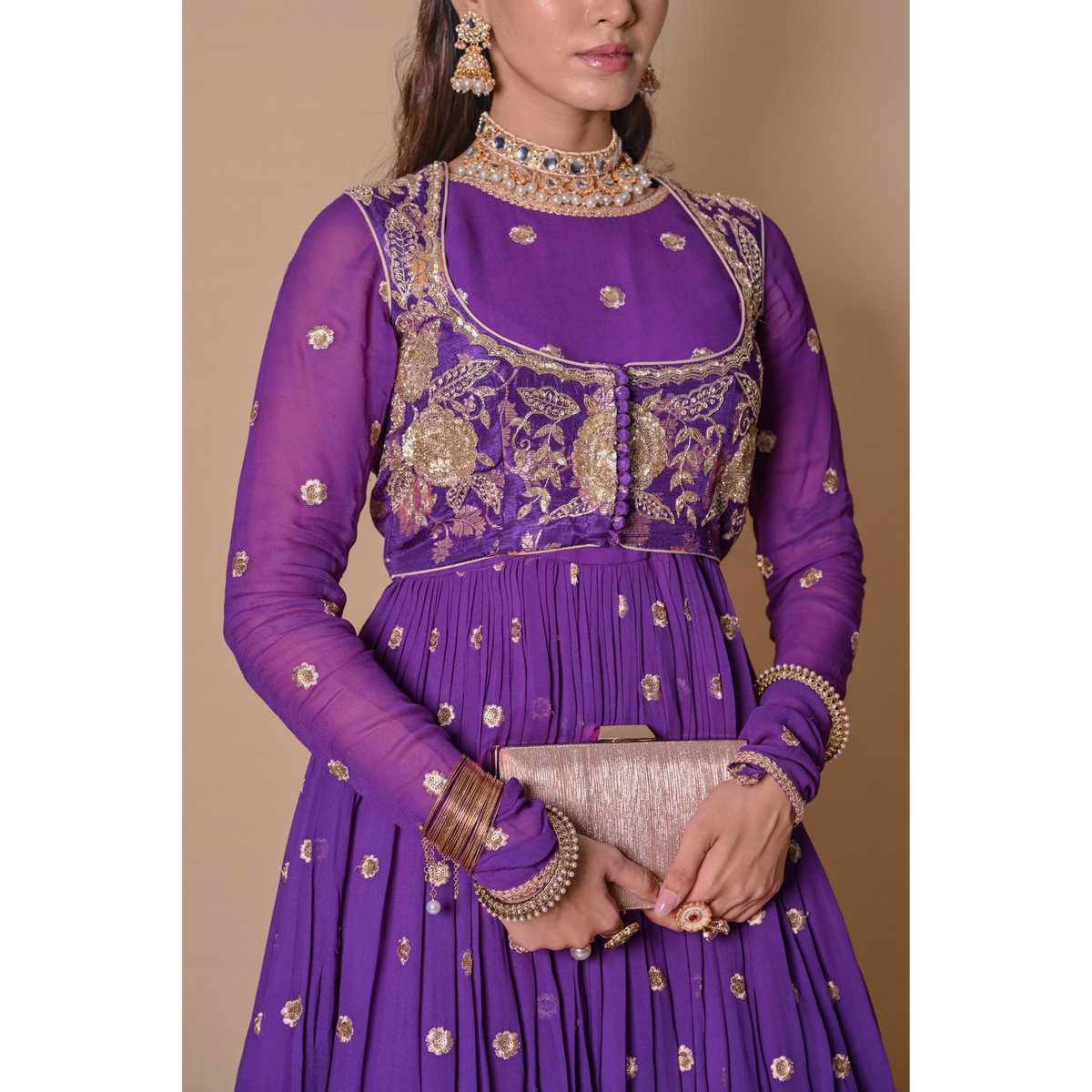 Purple floral lehenga & jacket set