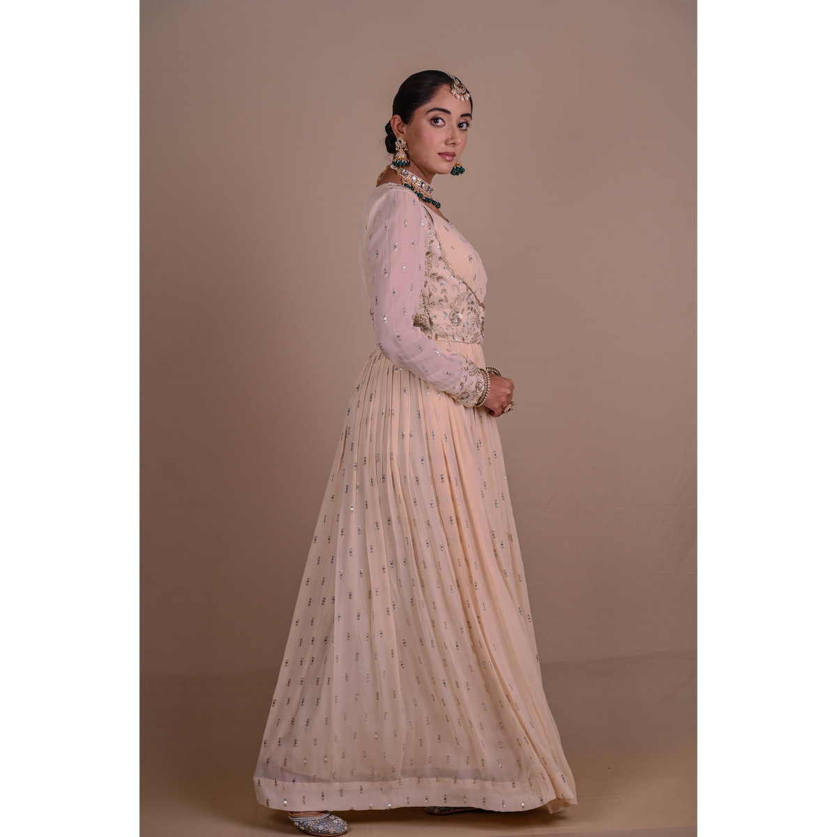 Ivory white Anarkali & Jacket set