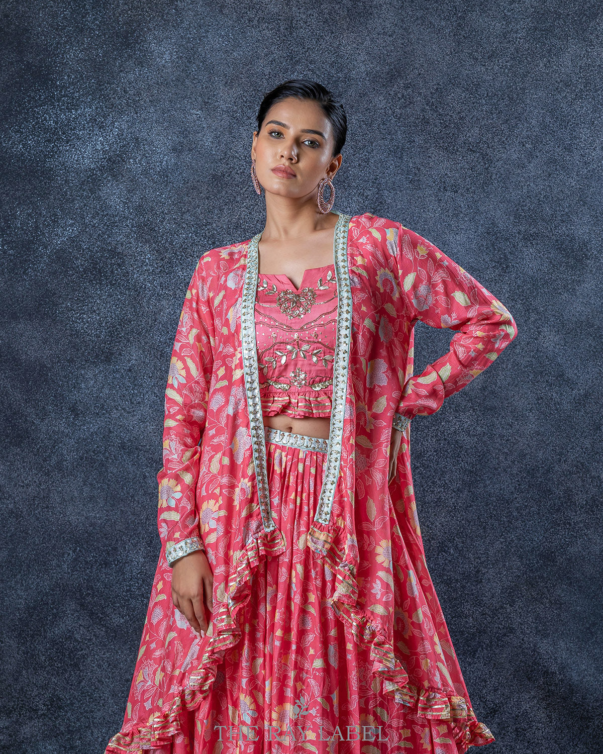 Pink Floral Lehenga And Jacket Set