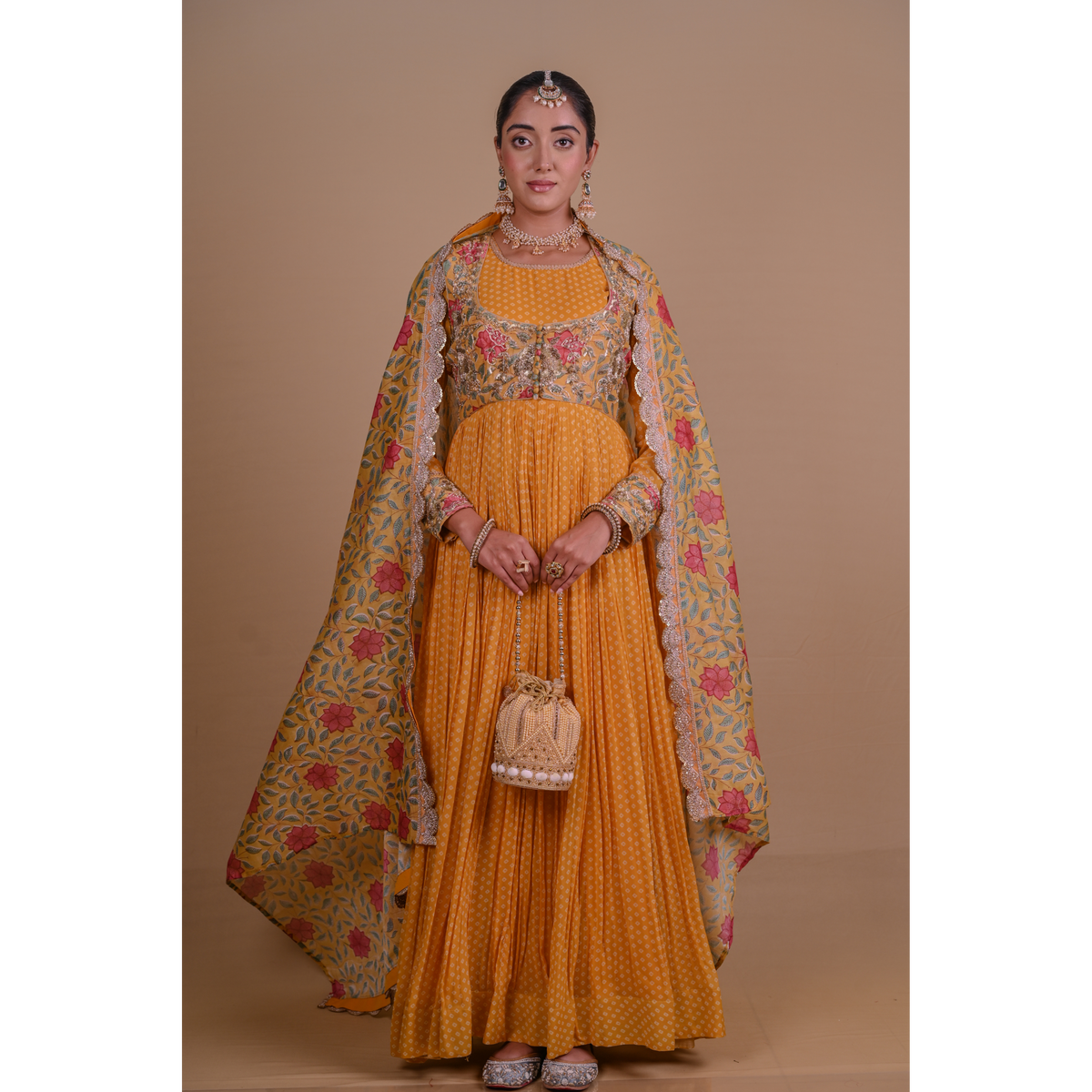 Yellow Anarkali & Jacket set
