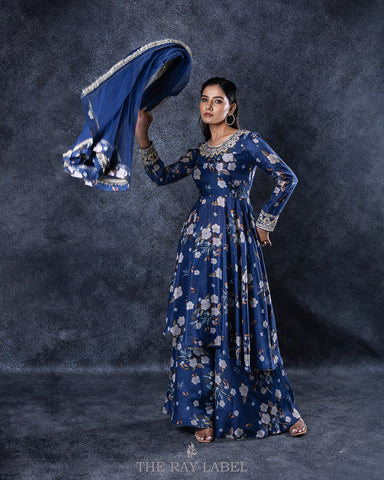 navy blue sharara dress Wedding Wear Sequins Work Plus Size Sharara Suit in Georgette Navy Blue