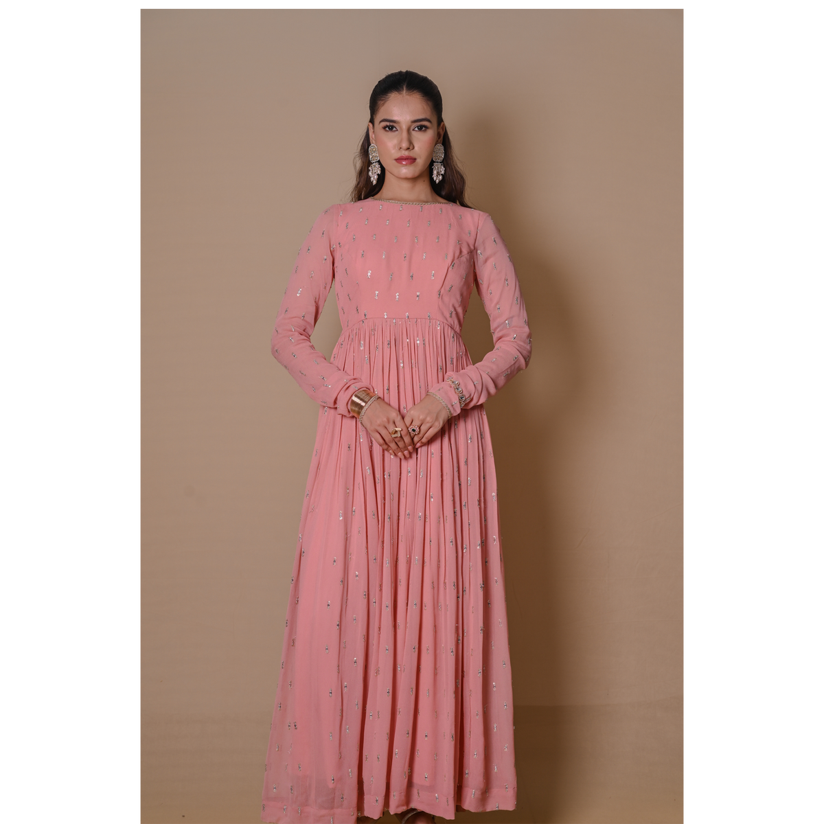 Peach Anarkali & jacket set