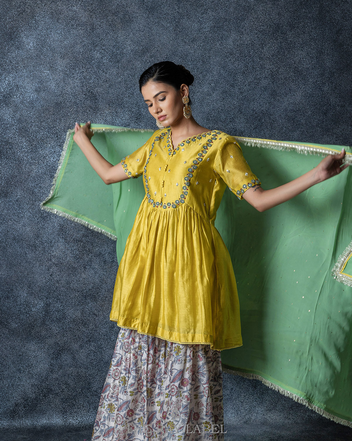 Lemon Yellow Peplum & Sharara Set