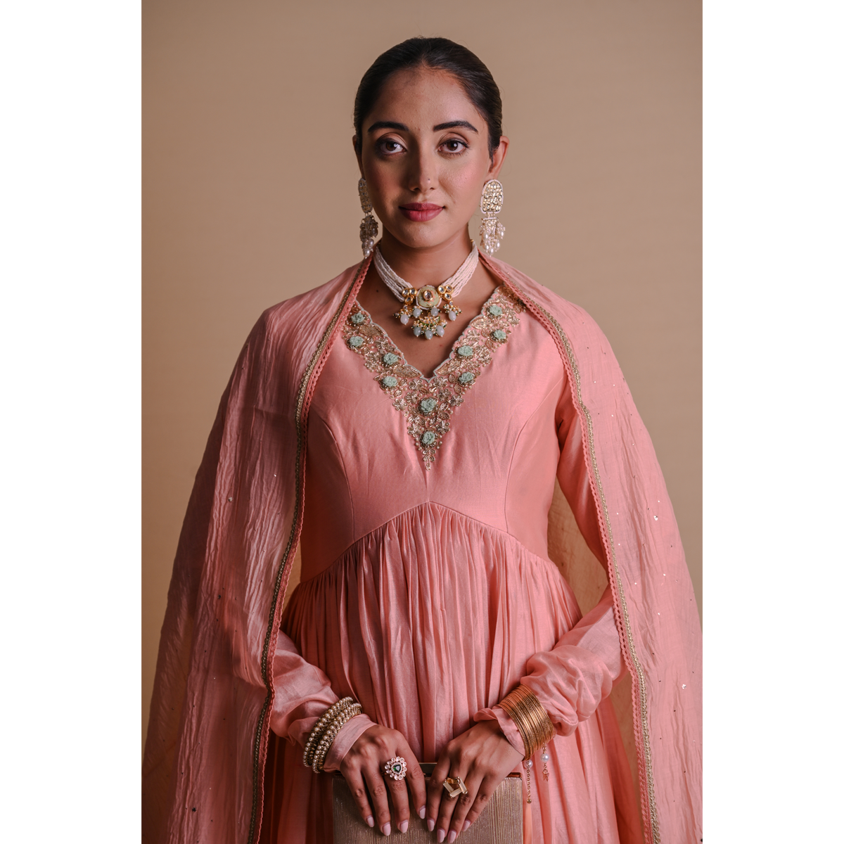 Navy Blue Chanderi Anarkali