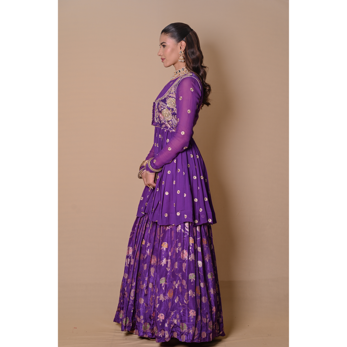 Purple floral lehenga & jacket set