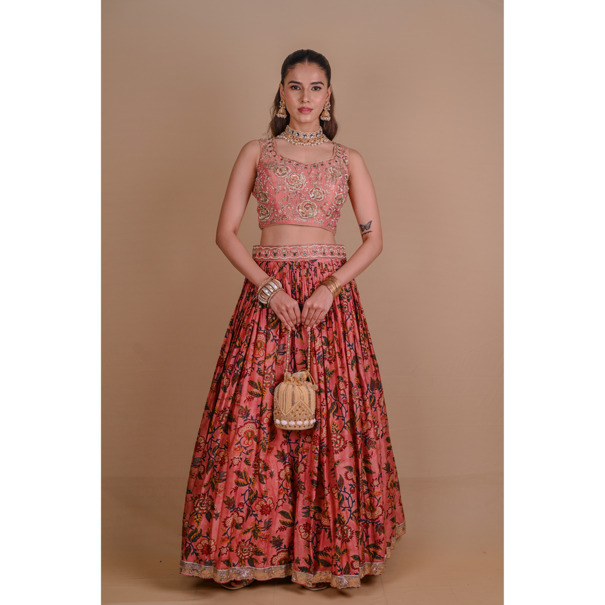 Peach floral lehenga set