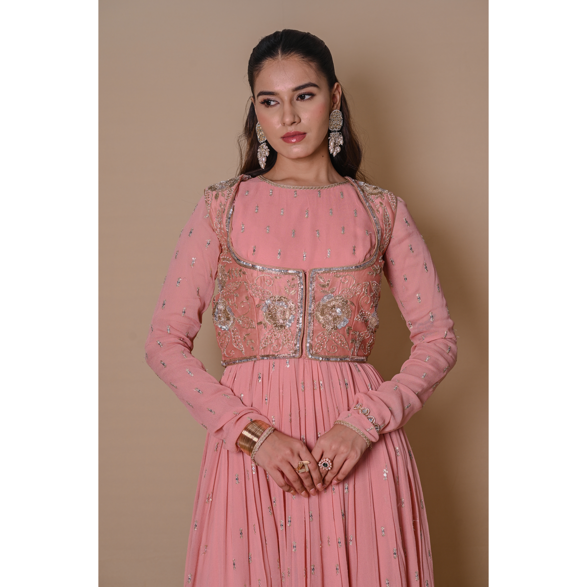 Peach Anarkali & jacket set