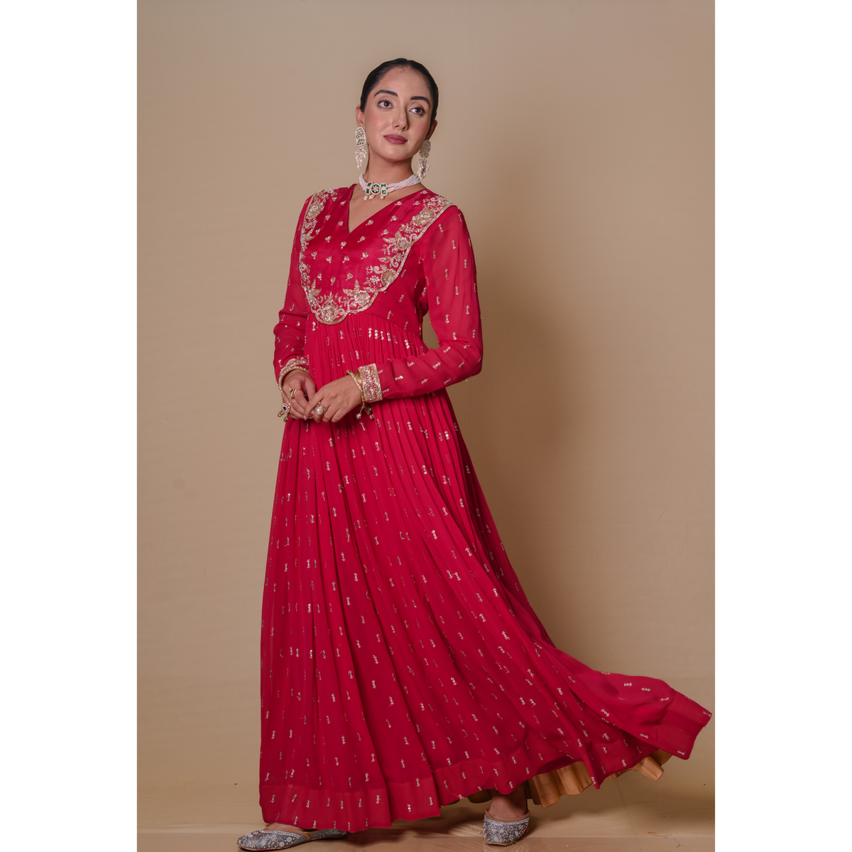 Red Anarkali set