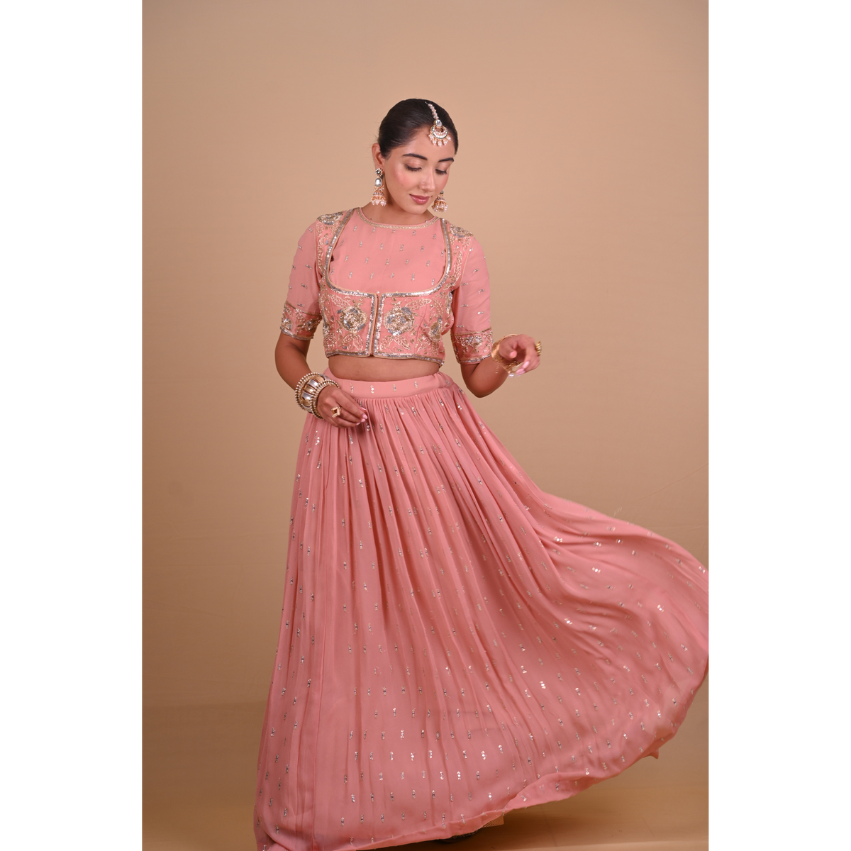 Peach lehenga & jacket set