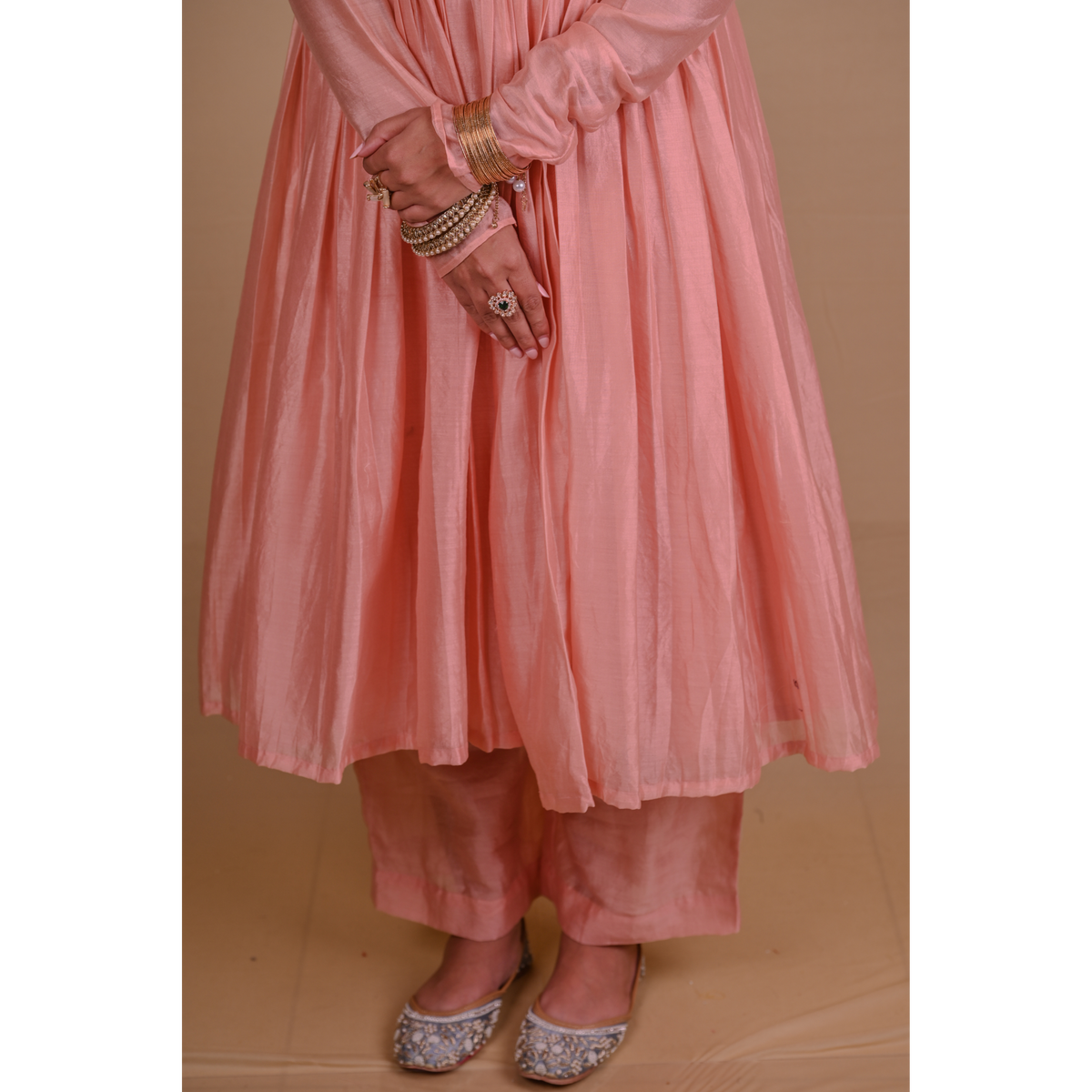 Peach Chanderi Anarkali