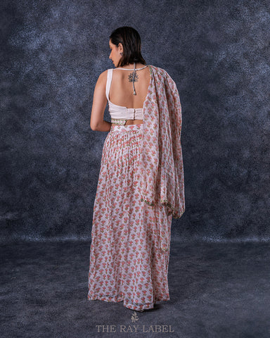 Off White Block Printed Lehenga Set