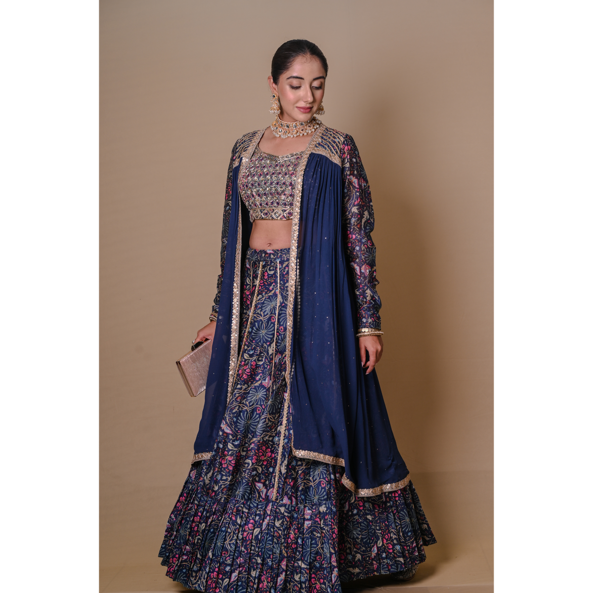 Navy blue lehenga & jacket set