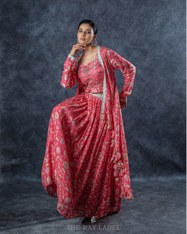 Pink Floral Lehenga And Jacket Set