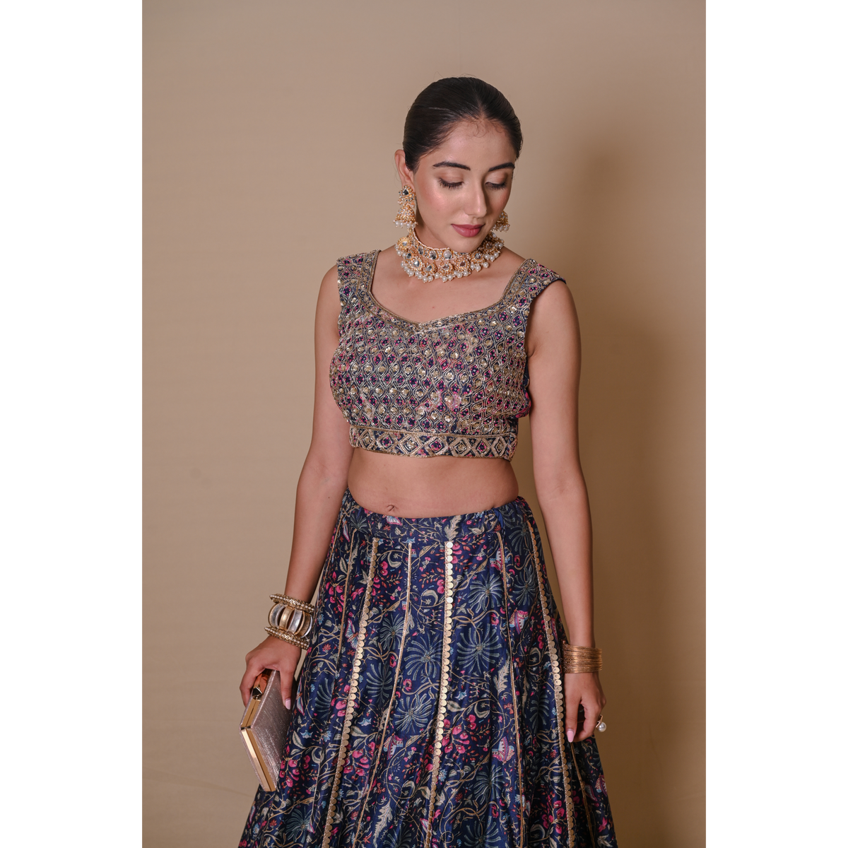 Navy blue lehenga & jacket set