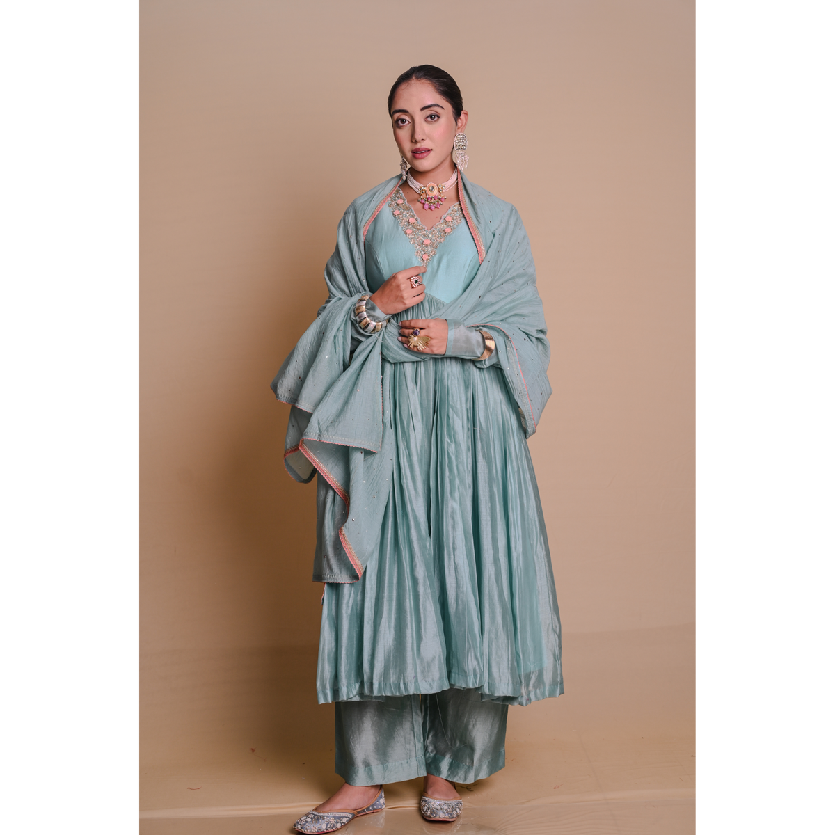 Skyblue Chanderi Anarkali