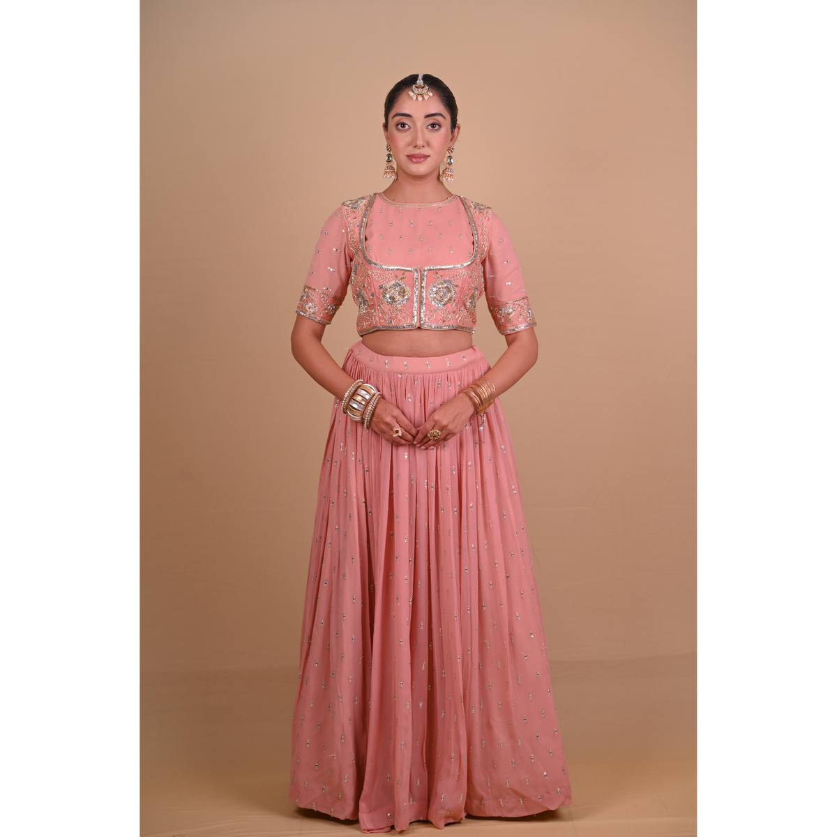 Peach lehenga & jacket set