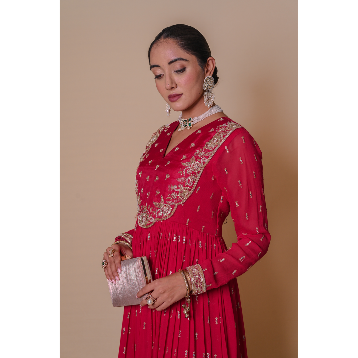 Red Anarkali set