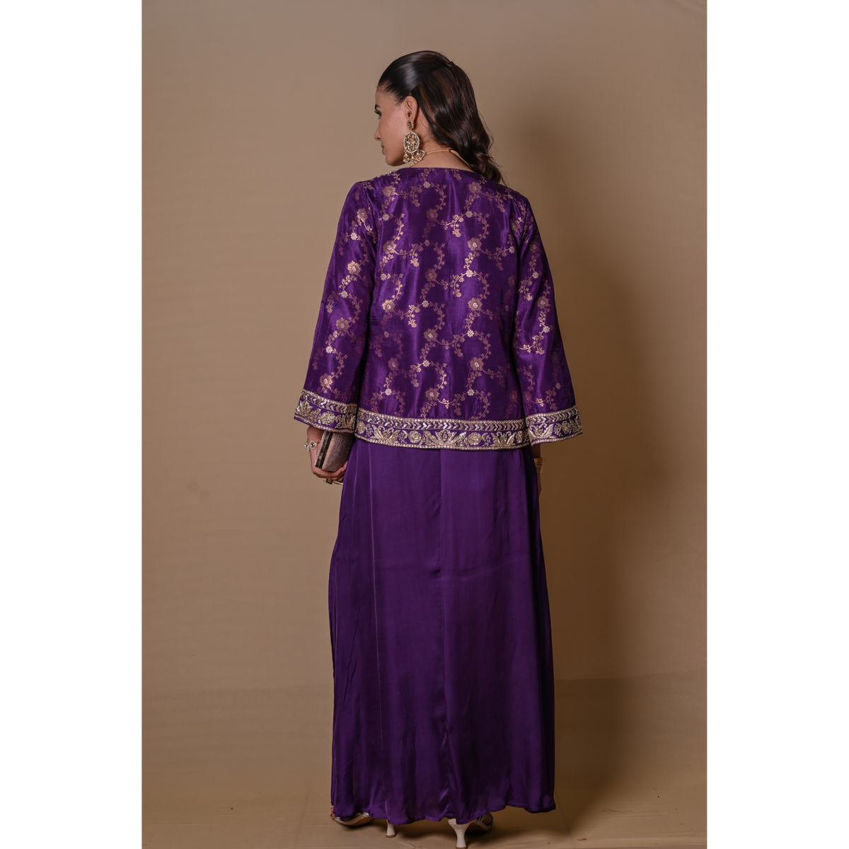 Purple bell sleeves jacket & skirt set