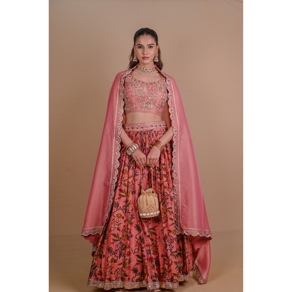 Peach floral lehenga set