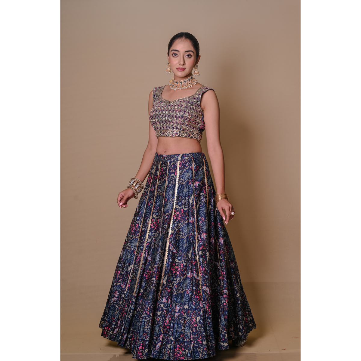 Navy blue lehenga & jacket set