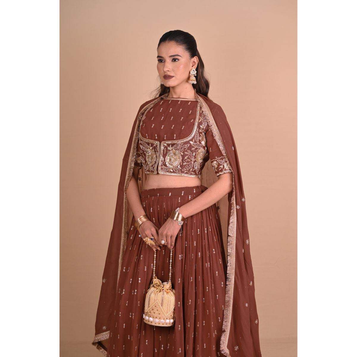 Mocha Brown Lehenga & Jacket Set