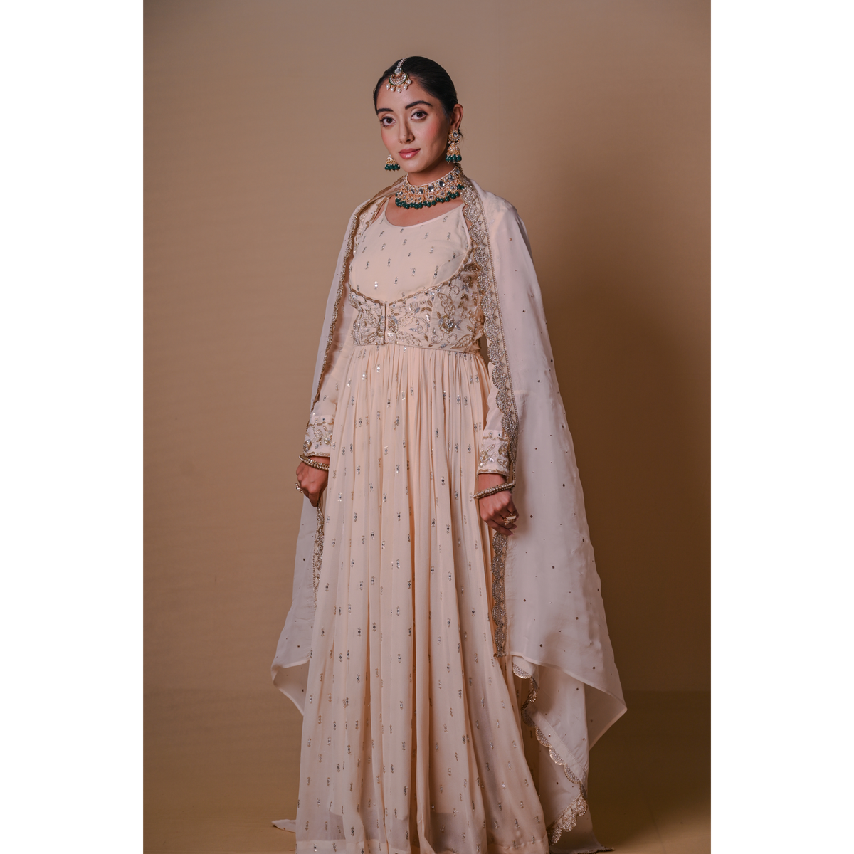 Ivory white Anarkali & Jacket set