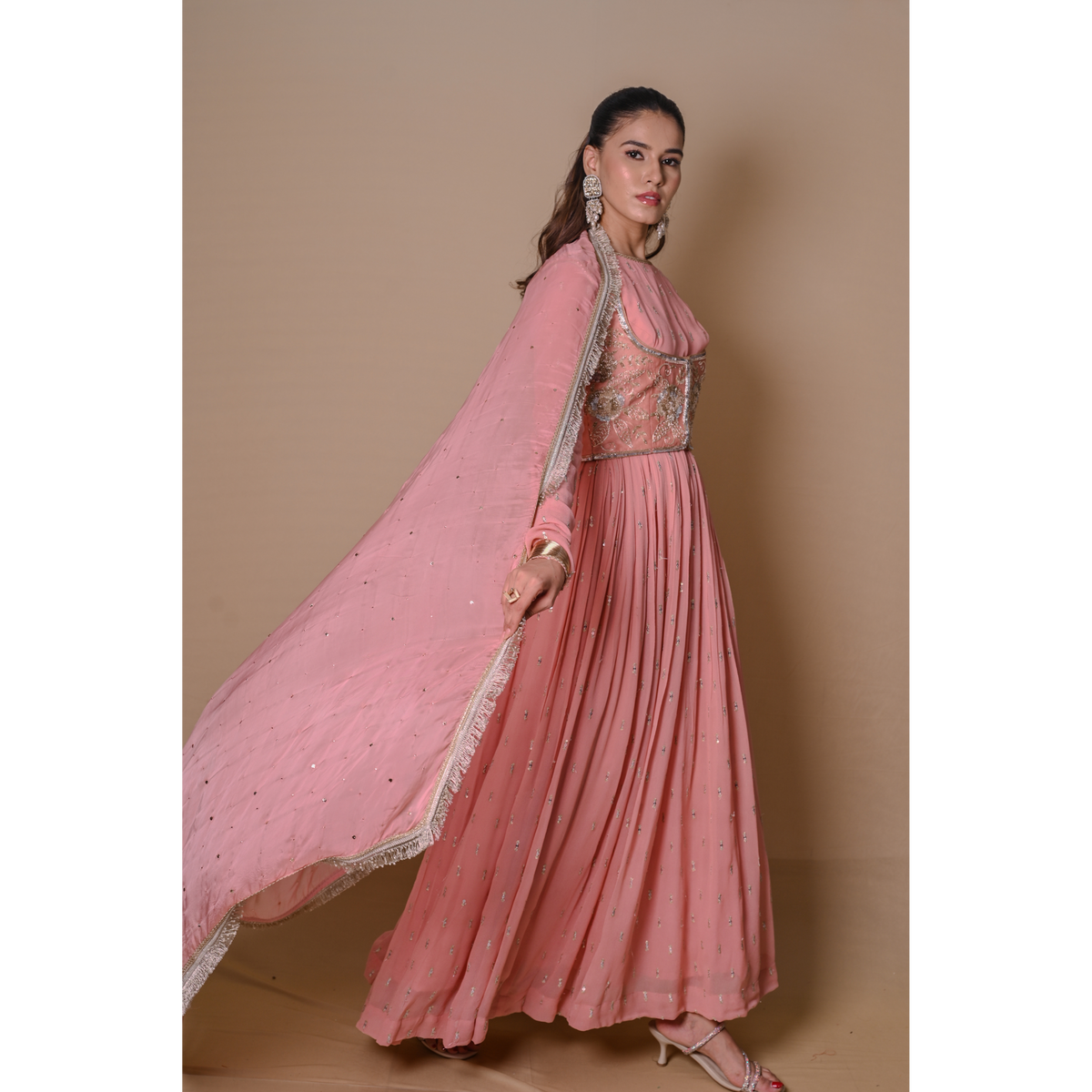 Peach Anarkali & jacket set