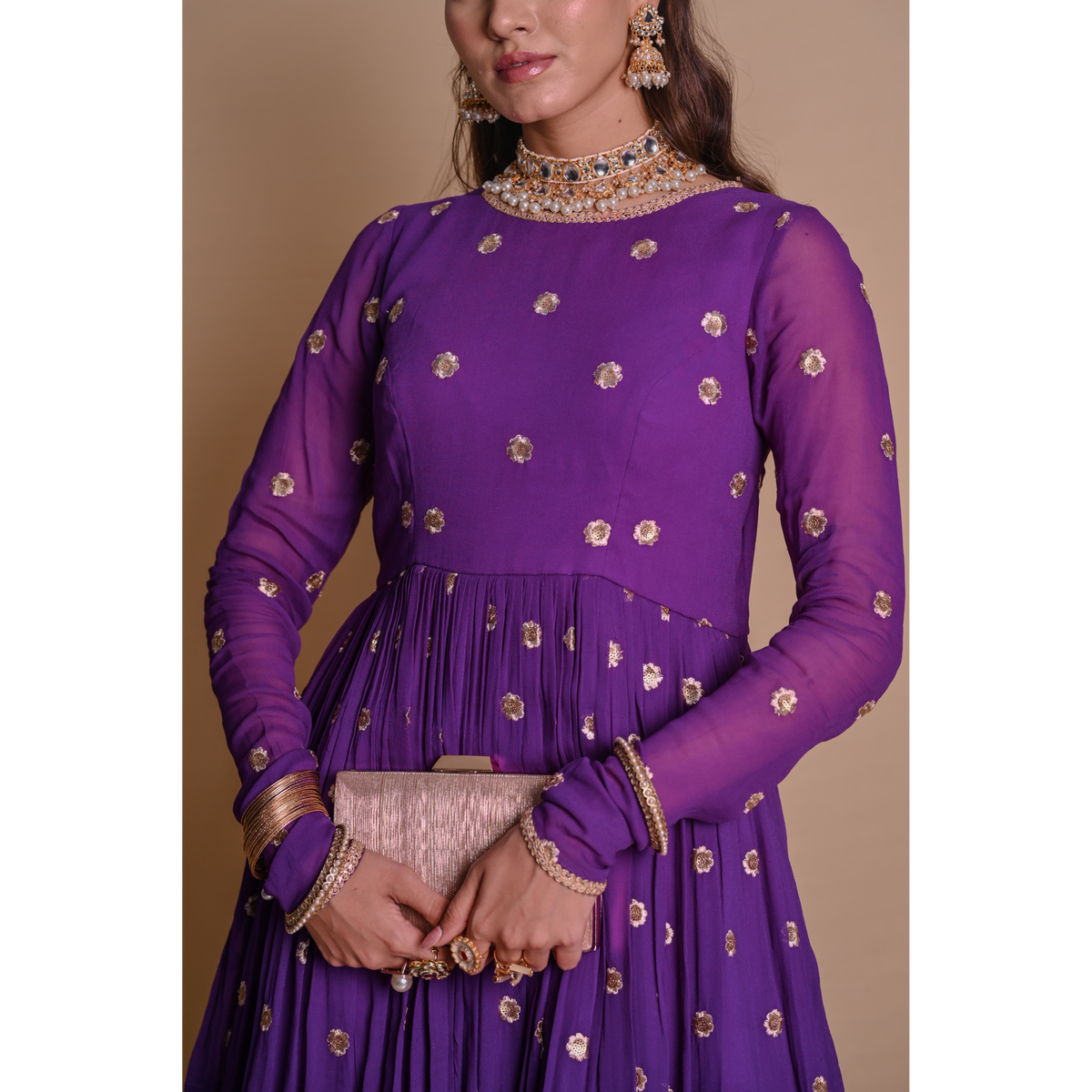 Purple floral lehenga & jacket set